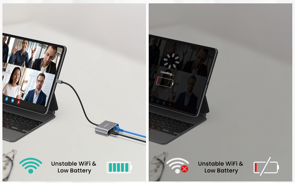 USB C Gigabit Ethernet Adapter with 60W Charging Port