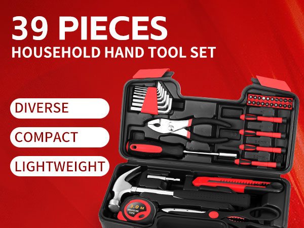 Household Tool Set, General Household Hand Tool Kit with Plastic Toolbox Storage Case