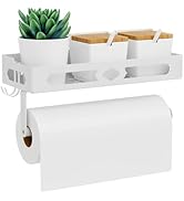 White Paper Towel Holder Wall Mount with Shelf - Adhesive Hand Towel Rack, Space-Saving for Bathr...