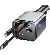 Retractable Car Charger, 4 in 1 Fast Car Phone Charger 66W, 2 Retractable Cables and 2 USB Port, ...