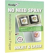 KOALA Matte Waterslide Decal Paper for INKJET & LASER Printers, No Need Spray Coating, White 8.5x...