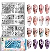 PH PandaHall 3pcs Flower Nail Stamping Plates Plum Blossom Nail Art Stencil Peach Blossoms Nails ...
