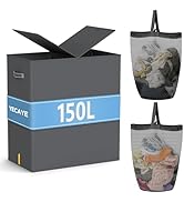 YECAYE 150L Extra Large Laundry Hamper with Lid – Foldable Double Laundry Hamper with Removable L...