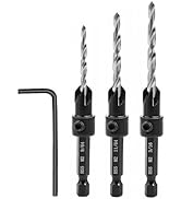 AIMLENTOOL Countersink Drill Bit Set, 3 PCS Tapered Drill Bits, Countersink Set with 1/4" Hex Sha...