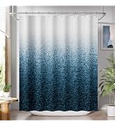 AmazerBath Shower Curtain Blue, Washable Cloth Ombre Shower Curtain Sets with 12 Metal Shower Cur...