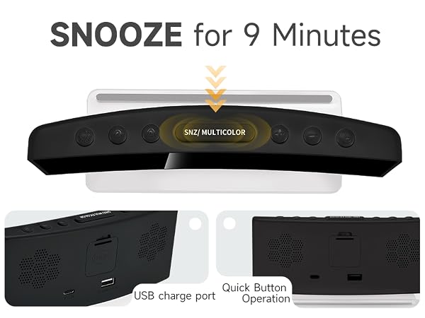 easy to use alarm clock with 9 minute snooze simple setup large buttons for kids teens seniors