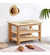 ZMYCZ 3-Tier Storage Bench 23.6" Sturdy Shoe Storage Rack with Seat Rubberwood Shoe Storage Organ...