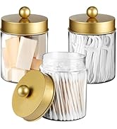 Komashr 3PC Farmhouse Decor Qtip Holder Apothecary Jars Bathroom Vanity Storage Organizer -Counte...