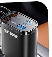 SUPERONE 90W Retractable Car Charger with Dual Type C Cables, Car Adapter USB C Fast Charger, 5-i...