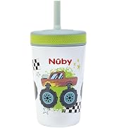 Nuby Thirsty Kids Insulated Toddler Cup with Silicone Flexstraw - 12 oz - Stainless Steel and Lea...