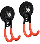 ULIBERMAGNET Garage Strong Magnetic Hooks, 2 Pack Heavy Duty Large J Hooks with Magnet, Anti-Slip...