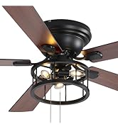 ZYD 52 Inch Industrial Style LED Ceiling Fan with Light, Ceiling Fans with Lights, for Bedroom In...