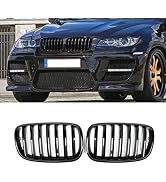Zealhot X5 E70 Gloss Black Front Kidney Grill Grille Fit for 2007-2014 BMW X5 E70 X6 E71