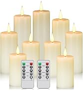 Flameless battery Operated LED candles with10 key button remote control 24-hour timer Set of 9 el...