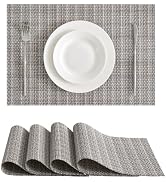 Leetaltree Beige Gray Woven Basketweave Placemats Set of 4, High Density, Stain Resistant, Washab...