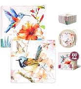 Decorably 100 Pack 3-Ply Bird Paper Napkins - 5x5in 2 Designs Disposable Bird Napkins for Bridal ...