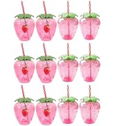 DOITOOL 12 Pcs Strawberry Shaped Cups with Lids and Straws 4.72 Inch Strawberry Tumbler Party Cup...