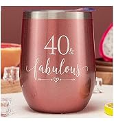 Crisky Rose Gold 40 & Fabulous Wine Tumbler for Women 40th Birthday Gifts for Women, Wife, Mom, S...