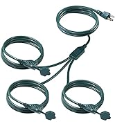 Outdoor Power Cord Splitter - 1 to 3 Splitter Extension Cord Green ,Max 9FT End to End (21FT Tota...