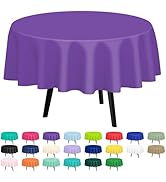 QIKSION 2 Pack Purple Plastic Tablecloth Disposable Circle Table Covers Purple Table Cloths for P...