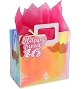 VUOJUR 8.3'' Small Sweet 16 Birthday Gift Bag with Tissue Paper and Gift Tag for Girls 16th Birthday