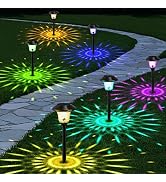 BEAU JARDIN 8 Pack Colored Decorative Solar Pathway Lights with 7 Color Changing Garden Stake Gla...