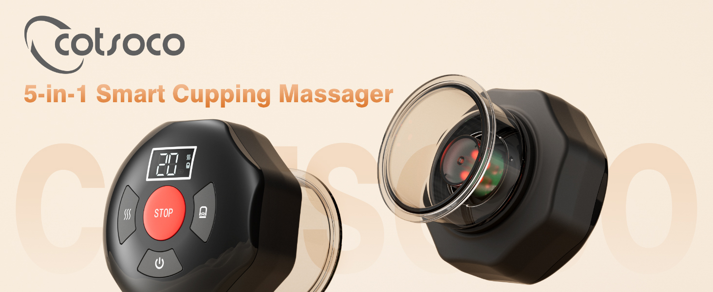 cotsoco Original 5-in-1 Cupping Kit for Massage Therapy, 20 Suction & 12 Heat for Relaxation