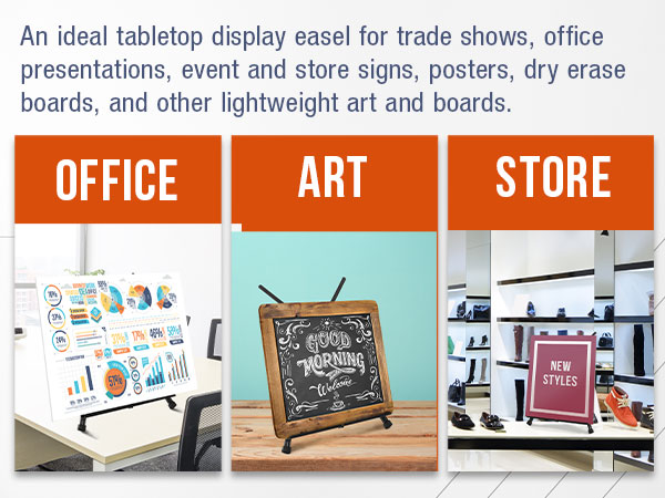 Tabletop display easel for office charts, art boards, and store signs, ideal for trade shows
