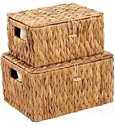 Edergoo Wicker Basket with Lid, Water Hyacinth Storage Baskets for Shelves, Large & Small Storage...