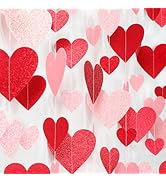 Red Pink Party-Decoration Heart Garland - 40ft Valentines Day Hanging Paper Streamers, Galentines...