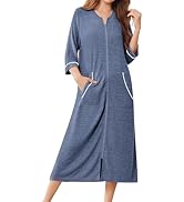 Ekouaer Zipper Robes for Women 3/4 Sleeve Bathrobe Lightweight House Coats for Women with Pockets...
