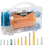 KURUI 510PCS Drywall Anchors and Screws Assortment Kit, 265 Plastic Wall Anchors and 265 Philips ...