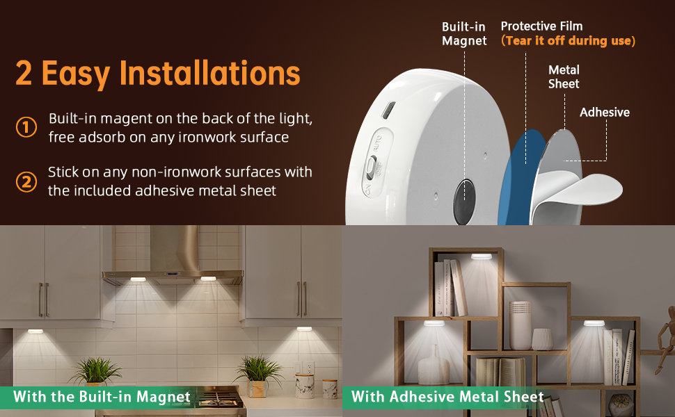 LED Closet Lights Wireless Motion Sensor Puck Light USB Rechargeable Dimmer Step Light with Remote