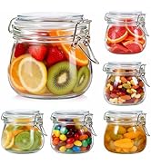 SKOCHE Glass Jars with Airtight Lid 17 oz Set of 6 - Leakproof Canister Jars with Silicone Seal f...