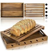 Goaste Wood Bread Cutting Board with Crumb Catcher, 15 Inch Bread Slicer Board with Crumb Holder ...