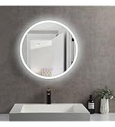 GERUIKE 26.6 x 26.6 Inch Bathroom LED Mirror Wall Mounted Frameless Round Mirror Touch Switch Con...