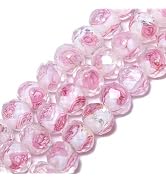 NITOPUPU 7.5×10mm 50pcs White Pink Flower Faceted Lampwork Glass Beads for Jewelry Making, Flat R...