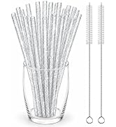 24 Pack 9 Inch Clear Glitter Reusable Replacement Straws Compatible with 16oz 20oz 24oz Tumblers ...