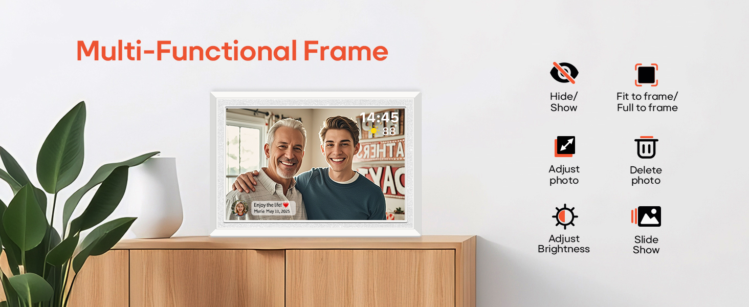 frameo digital picture photo video frame smart wifi HD IPS touch screen slideshow 32GB auto rotate