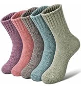 YSense Wool Socks for Women, Winter Crew Boot Socks 5 Pairs | Fall Warm Soft Hiking Socks, Knit C...