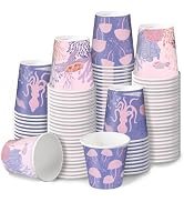 RUSPEPA 3 oz Bathroom Cups, Kids Disposable Paper Cups - 100 Pack Set Pink Purple Ocean Printed -...
