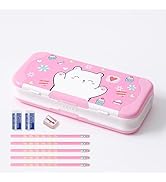 Ristpal Pencil Case with Rule, Cute Cartoon Pen Box Organizer Stationery with Sharpener, School S...