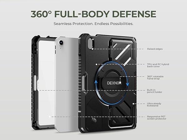 Dexnor for iPad (A16) 11th/10th Generation Case with Screen Protector