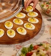Sevenblue Easter Acacia Wood Deviled Egg Containers with Lid, Portable 24 Slots Deviled Egg Platt...