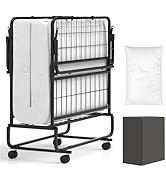 Giantex Twin Folding Bed with 5 Inch Mattress, Rollaway Guest Bed with Top Pillow, Storage Pocket...