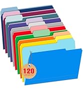 Jyusmile 120 Packs File Folders - Colored File Folders Letter Size, 1/3 Cut Tab File Folder for D...