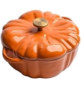 Cast Iron Dutch Oven, 6.3 Inch Pumpkin Shape Cooking Pot Enamel Pot with Lid and Handles, Mini No...