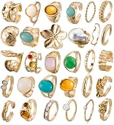 Mixcbe 30-36 Pcs Vintage Crystal Turquoise Ring Set Gold Knuckle Rings for Women Bohemian Stackab...