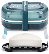 Leakproof Travel Soap Case with Lid | Draining Soap Bar Holder & Dish with Silicone Strap | Inclu...