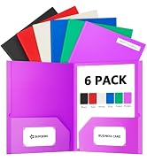 2 Pocket Folders, 6 Pack Folders with Pockets, File Folders with 10 Labels | Heavy Duty Paper Fol...